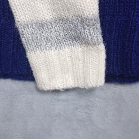 NWOT Colorblock Cozy Knit Sweater Women’s Large Teal Blue Gray Striped Layering - Picture 4 of 9